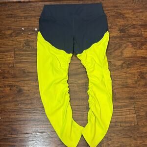 Zyia Active Grey Neon Yellowow Ribbed Legging XL 14-16